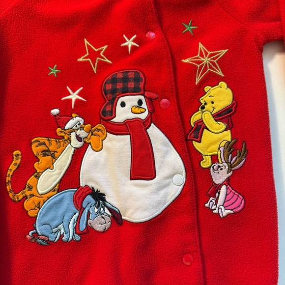Disney Red footie pjs Pooh Eeyore piglet tigger snowman size 9-12 Christmas - Picture 3 of 7